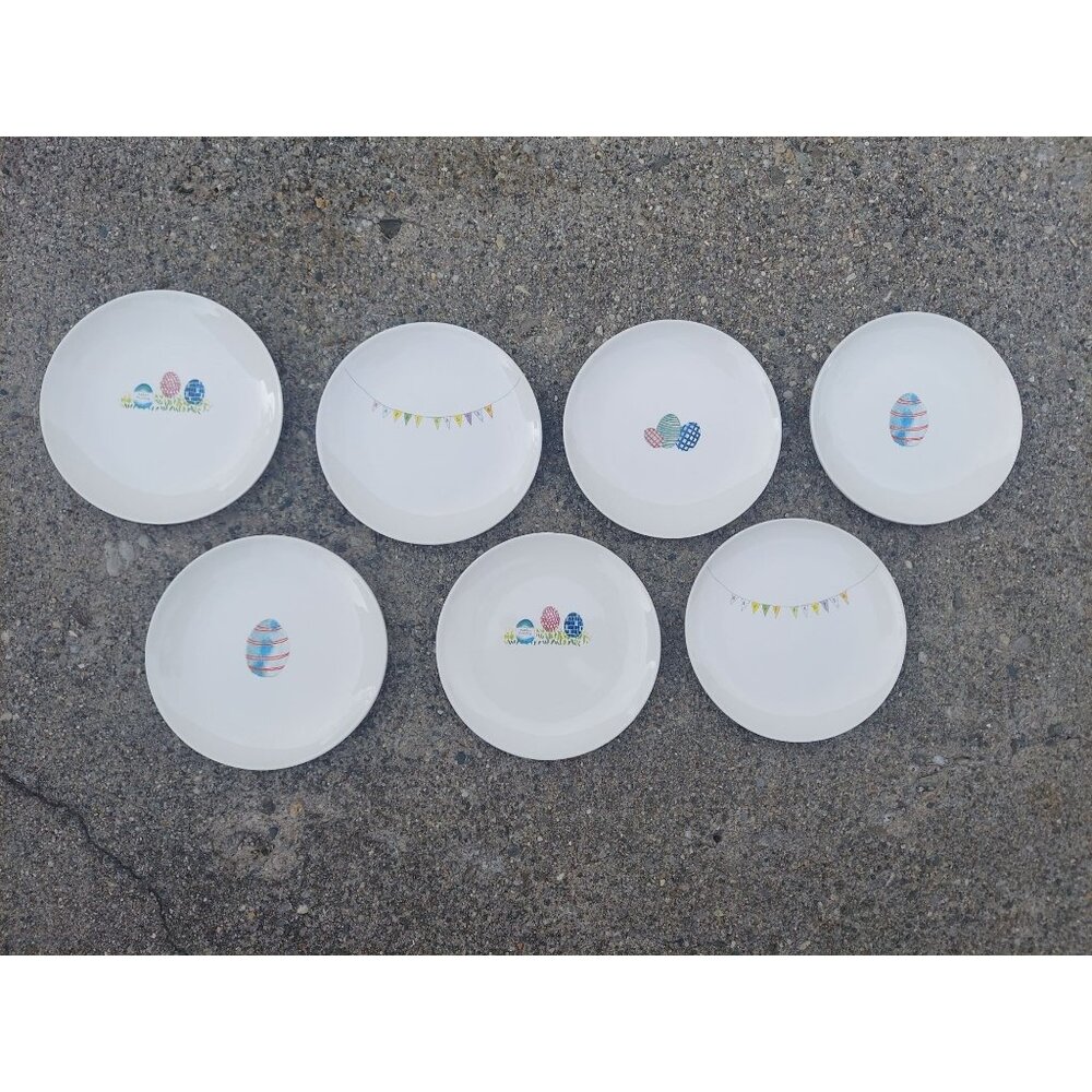 Rae Dunn Artisan Collection Happy Easter Plates Set Of 7 6 1/4" Ceramic Dishwash